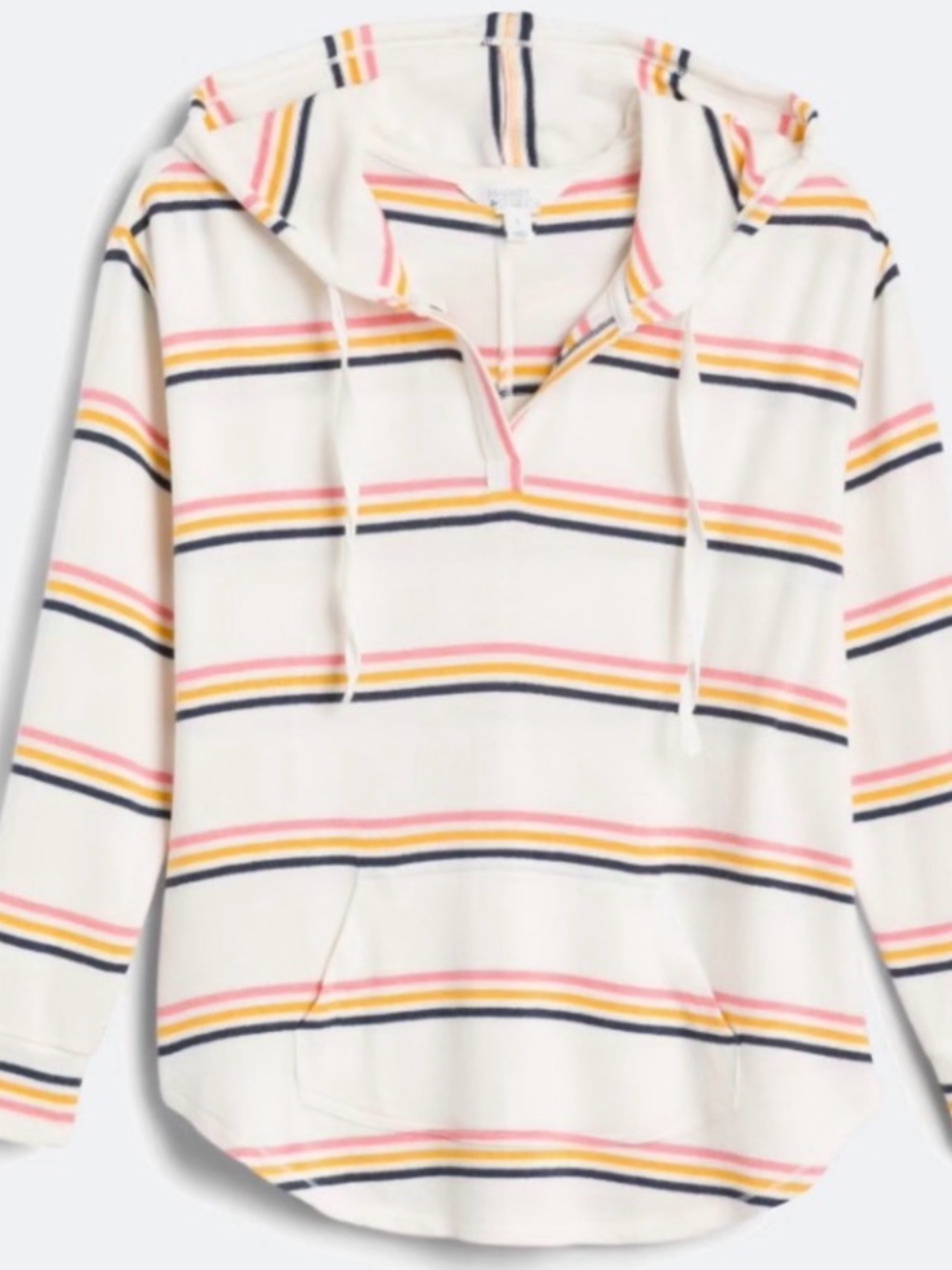 Market & Spruce Cream Striped Hoodie with Pink, Yellow & Navy